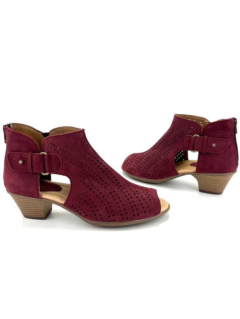 Earth Keri Sandal/Bootie Size 9B Burgundy Leather Cushioned Comfort Mid-Heel New